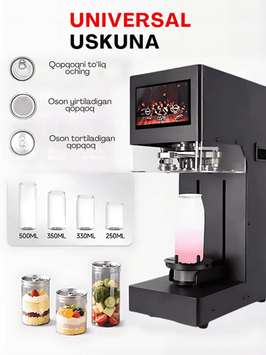 Alyuminiy bankalarni qopqoq bilan yopish va plastik butilkalarni muhrlash uchun moslam