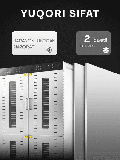 Quritgich-degidratatori Uskunalar.uz US-96, sabzavot, meva va go‘sht uchun mo‘ljallangan.