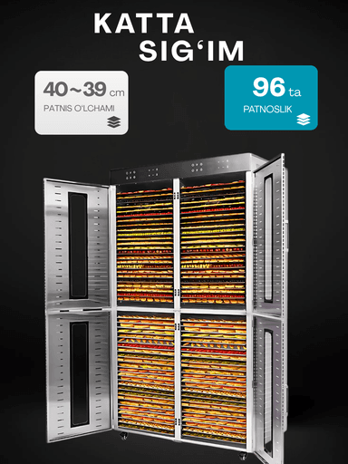 Quritgich-degidratatori Uskunalar.uz US-96, sabzavot, meva va go‘sht uchun mo‘ljallangan.
