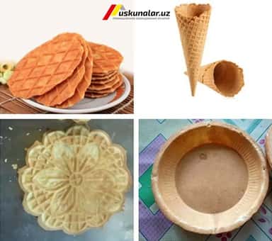 Muzqaymoq uchun vafli tayyorlash uskunasi 25 kg / soat