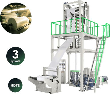 Uch qavatli polietilen plyonka ishlab chiqarish uskunasi | maks. rulon kengligi 800 mm