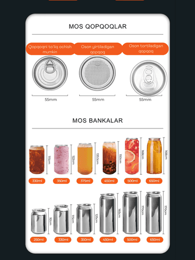 Alyuminiy bankalar va plastik butilkalarni yopish va germetik yopishtirish uskunasi