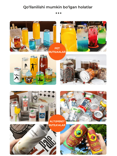 Alyuminiy bankalar va plastik butilkalarni yopish va germetik yopishtirish uskunasi