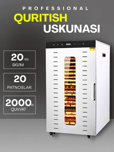 Sabzavot va mevalar uchun quritgich / meva, sabzavot va pastilalar uchun degidrator Uskunalar.uz US-20