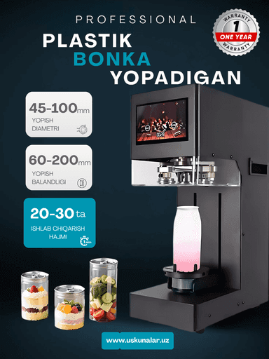 Alyuminiy bankalarni qopqoq bilan yopish va plastik butilkalarni muhrlash uchun moslam