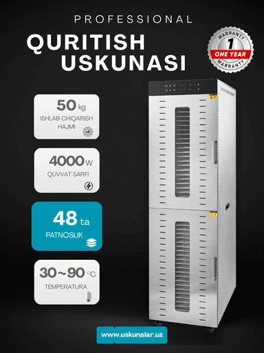 Sabzavot va mevalar uchun quritgich / meva, sabzavot va pastilalar uchun degidrator Uskunalar.uz US-48