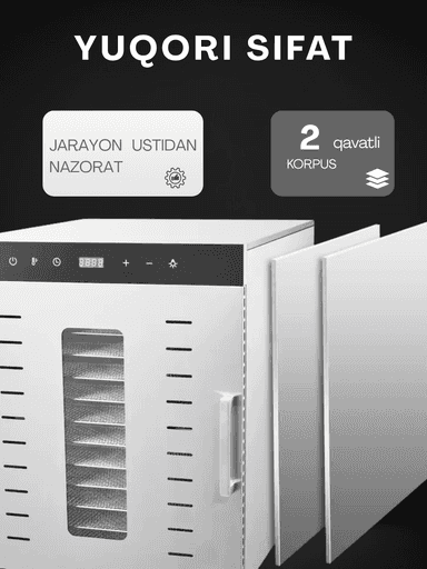 Sabzavot va mevalar uchun quritgich / meva, sabzavot va pastilalar uchun degidrator Uskunalar.uz US-12