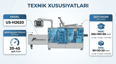 US-H2620 Avtomat qutilash uskunasi | maks. quti 260*180*80 mm