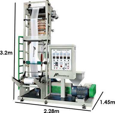 Mini tipdagi polietilen plyonka ishlab chiqarish uskunasi | maksimal plyonka kengligi 500 mm